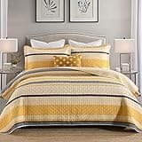 Homzard Quilt Cotton Queen Quilt Bedding Set,Yellow Black Grey Queen Size Comforter Set,Striped Bedspread Queen Size, Lightweight Farmhouse Bed Set Cover All Season 3 Pieces