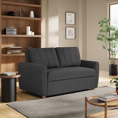 Serta Galway 66.5" Convertible Sleeper Loveseat, Full Size, Dreamcoil Comfort, FingerGuard Pinch Point Protection, Boucle Fabric, Charcoal