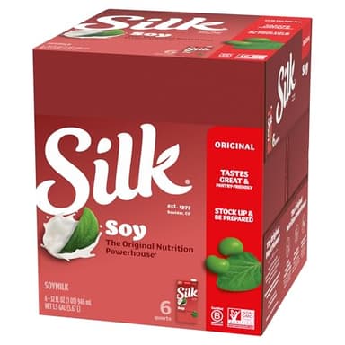 Silk Shelf-Stable Soy Milk, Original, Dairy-Free, Vegan, Non-GMO Project Verified, 32 Fl Oz (Pack of 6)