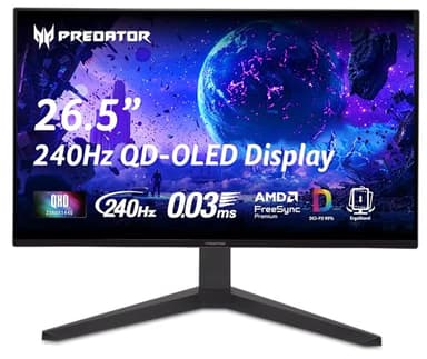 Acer Predator Gaming Monitor | 26.5" WQHD 2560x1440 QD-OLED | AMD FreeSync Premium | 240Hz | 0.03ms | Tilt, Height Adjustment, Pivot & Swivel | DCI-P3 99% | 2 x DP 1.4 & 2 x HDMI 2.1 | X27U W1bmiipprx