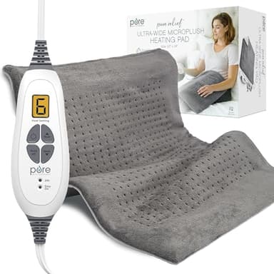 Pure Enrichment PureRelief Ultra-Wide Microplush Heating Pad - 20” x 24” XXL Size & 6 Heat Settings for Temporary Neck, Shoulder & Back Pain Relief - Moist Heat Option & Machine Washable (Gray)