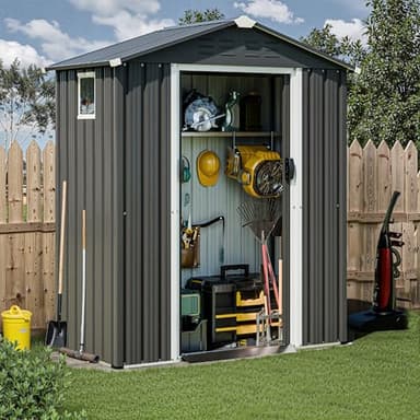 JY QAQA 5x3 FT Metal Outdoor Garden Storage Shed,Waterproof Metal Garden Sheds with Window and Lockable Double Door,Weather Resistant Steel Tool Storage House Shed forPatio,Lawn (Gray)