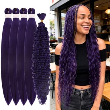 Purple Braiding Hair Pre Stretched Curly Deep Wave BOHO Bohemian Knotless Braids Fulani Style Hypoallergenic Non-Toxic EZ Braid Synthetic Hair Extensions