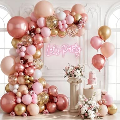 Rose Gold Pink Balloon Garland Kit, Pastel Pink Gold Metallic Nude White Balloons Rose Gold Confetti Balloons for Bridal Shower Wedding Birthday Princess Party Decorations