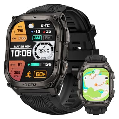 KOSPET Tank M4 Smart Watch for Men, Full Stainless Steel, GPS & Offline Maps, 10ATM Waterproof 45m Freediving, 50-Day Battery, Bluetooth Calls, 24/7 Heart Monitor, for Android & iOS