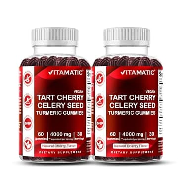 Vitamatic Tart Cherry with Celery Seed Gummies – 4000mg Equivalent Per Serving (from 10:1 Extract, 400mg) - 2-Pack