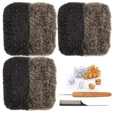 Afro Kinky Bulk Human Hair For Dreadlock Extensions Repair Locs,Twist Braiding, 100% Human Braiding Hair ，30Grams each bundles Total (#1B#grey 3pc) 8 Inch