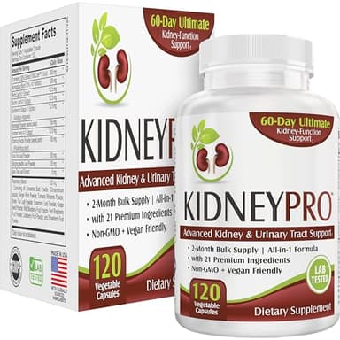 Kidney-Pro: with 21 Kidney Health Supplements in 1 Formula | All-in-1 Kidney Support Supplement | 2-Month Bulk Supply | 120 Capsules