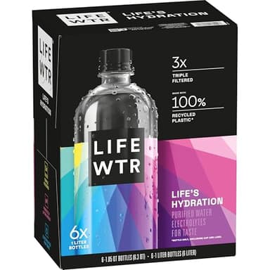 LIFEWTR Premium Purified Water, pH Balanced with Electrolytes, 100% recycled plastic bottles, 33.8 Fl Oz, 1L (Pack of 6)
