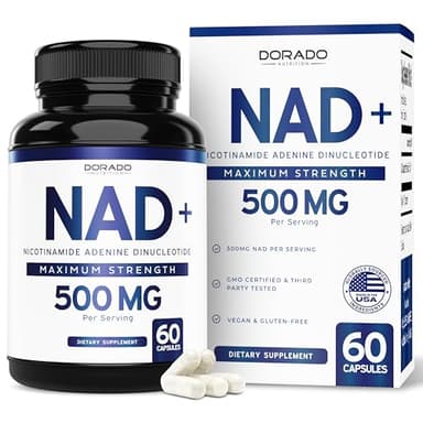 NAD Supplement (500mg Per Serving) NAD+Supplement Nicotinamide Adenine Dinucleotide for Women & Men Support NAD+ (Third Party Tested, Vegan Safe, No Fillers - Non GMO & USA Made - 60 Count)