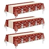 Christmas Tablecloth, 3 Pack Disposable Plastic Tablecloth 54" x 108" Christmas Party Supplies,Christmas Table Cloth Plastic Table Cover, Christmas Decorations Party for Indoor or Outside,Home,Dinner