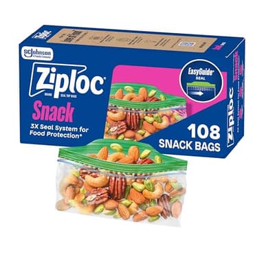 Ziploc Snack Bags, Easy Open and Close, Small Plastic Food Storage Bags, 108 Bags Total (Packaging May Vary)