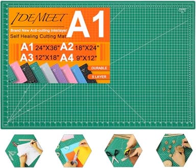 Density-upgraded 24" x 36" Large Self Healing Sewing Mat, Idemeet Rotary Cutting Mat 5-Ply Cut Board for Crafts Hobby Project, Scale Size 24" x 36", A1, Green