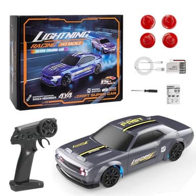 Authticar 1:43 RC Drift Car, 2.4GHz Remote Control Drift Racing Car, High Speed 4 WD Electric Toy Car with LED Lights for Teen and Adults (Silver Gray)