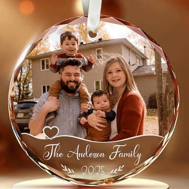 Fastpeace Custom Photo Glass Ornament 2026 - Personalized Family Christmas Ornament, Custom Name, Photo, Date - Keepsake Mother's Day, for Family, Dad, Mom, Him, Her, Couple