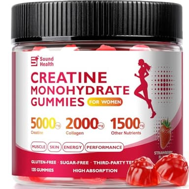 12 in 1 Creatine Gummies, 8500mg Strawberry Flavor Organic Creatine Monohydrate Gummies for Women & Men Sugar Free Nutritional Supplements with Collagen, BCAAs, Vitamin C & B12, 120 Count