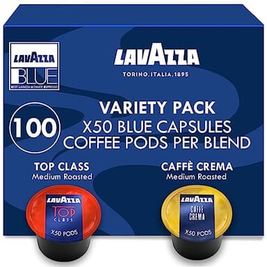 Lavazza Blue Coffee Capsules Variety Pack – 100 Count (50 Pods Each) – Includes Top Class & Caffè Crema Blends – Compatible with Lavazza LB Espresso Machines Only – Premium Italian Coffee