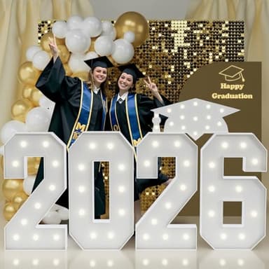 2026 Graduation Decorations Marquee Numbers: 4FT Large Light Up Numbers Grad Decorations Class of 2026 Sign for Graduation Party Preschool High School College White Foam Board Backdrop Pack of 5