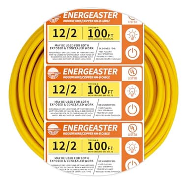 Energeaster Solid Indoor 12/2 W/G NMB Cable 100ft Coil，Electrical Wire 12 Gauge Wire 2 Conductors Non-Metallic with Ground Wire(Yellow)