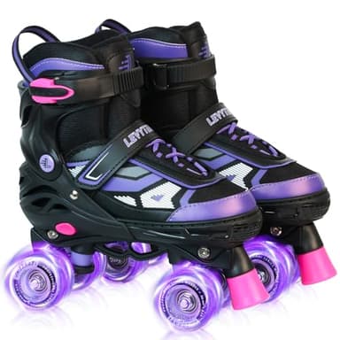 LEVYTEMP Roller Skates for Boys Girls Kids, 4 Size Adjustable Quad Skates with All Light Up Wheels for Beginners Indoor Outdoor Sports