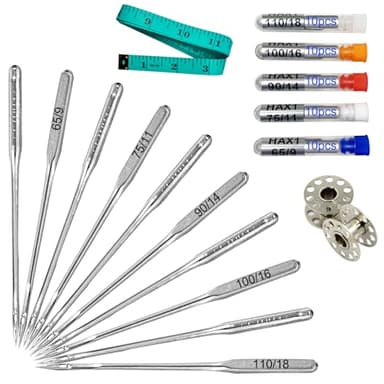 50 Pcs Universal Sewing Machine Needles HAX1 (65/9, 75/11, 90/14, 100/16 and Heavy Duty 110/18) Ideal for Various Fabrics, Compatible with Singer, Brother, Janome and Most Home Sewing Machine Brands
