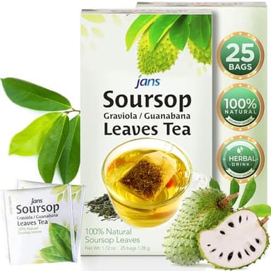 Jans Soursop Tea Bags (25 Count) – Full Strength Herbal Tea from 100% Natural Soursop Leaves – Hoja De Guanabana Graviola Leaf Tea – Caffeine Free Sour Sop Tea Bags, Vegan & Premium Quality