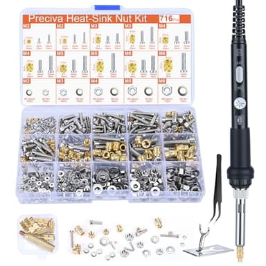 Preciva Threaded Inserts Set, 716Pcs Heat Set Inserts Nuts Bolts with M2 M3 M4 M5 M6 Insert-Tip, 60W Soldering Iron and Holder, for 3D Printer Parts or Plastic Parts
