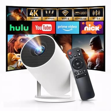 [Built-in Apps & 2025 Upgraded] Mini Projector with Wi-Fi 6 & Bluetooth 5.4, 1080P 4K Support Full HD, Auto Keystone 360° Portable Home Cinema Smart Projector for iOS/Android X1