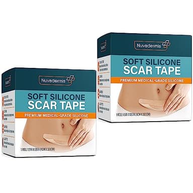 NUVADERMIS Silicone Scar Tape for Surgical Scars - 120" x 1.5" Roll - Medical Grade Scar Tape for Wrinkles, Surgical Scars, Keloid Scars, and Hypertrophic Scars - Reusable Scar Sheets Roll - 2 Pack