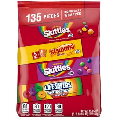 SKITTLES Original, SKITTLES Wild Berry STARBURST & LIFE SAVERS Hard Candy Fun Size Fruity Candy Assortment, 135 Ct Bulk Bag