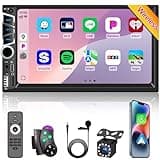 Wireless Apple Carplay 7 inch Double Din Car Stereo,IPS Touchscreen,Bluetooth 5.2,FM Car Radio,Bakcup Camera,Subwoofer Ports, Audio Receiver,Android Auto,Type-C/USB Fast Charging,GPS Navigation