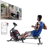 Sunny Health & Fitness Phantom Hydro Smart Water Rowing Machine with Dynamic Real-Time Resistance, Foldable 300 LB Capacity Rower with Bluetooth Connectivity and Extra Long Slide- SF-RW5910SMART