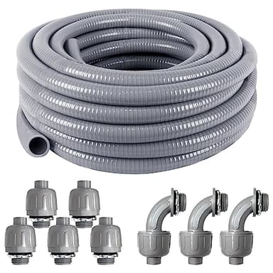 Liquid-Tight Conduit and Connector Kit 1/2 Inch 25 Ft,Flexible Non Metallic Liquid Tight Electrical Conduit UL Certification,Electrical Conduit Kit with 5 Straight,3 Angle Fittings