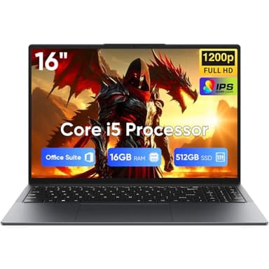EYY 16" Laptop Computer Intel Core i5 Processor, Win 11 Pro Laptop 16GB RAM 512GB SSD, 1920 x 1200 FHD 16:10 Display, Office Suite Notebook with Backlit Keyboard, Student Business Work Laptops