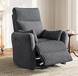 LINSY 360 Swivel Rocker Recliner - Corduroy Nursery Glider Rocking Chair with 2 Pillows, Comfy High Back Adult Recliner for Small Spaces, Nursery Bedroom Living Room Reclining Chairs (Grey)