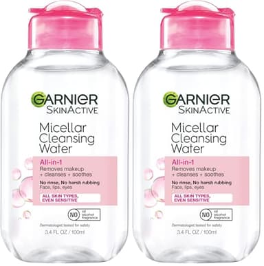 Garnier Micellar Cleansing Water,All-in-1 Makeup Remover and Facial Cleanser,For All Skin Types,3.4 Fl Oz (100mL),(Packaging May Vary),(Pack of 2)