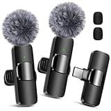 2 Pack Wireless Lavalier Microphone for iPhone 15, USB C Android Phone, Laptop, Tablet, PC, Type-C Mini Lapel Mic with Noise Reduction for Vlog Video Recording Content Creator TikTok Youtube Podcast