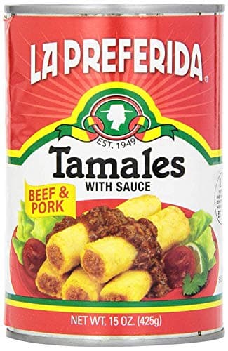 La Preferida Beef & Pork Tamales (Hearty Mexican Canned Tamales in Red Sauce) – No Artificial Colors or Preservatives, Just Heat and Enjoy, 15oz (Pack of 1)