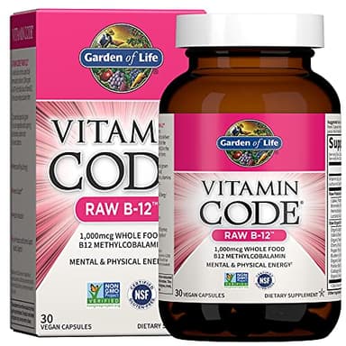 Garden of Life Vitamin Code Raw B-12 - 30 Capsules, 1,000mcg Whole Food B12 Methylcobalamin for Energy, Vegan Methylcobalamin Vitamin plus Probiotics and Enzymes, Gluten Free Supplements