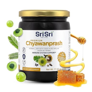 Sri Sri Tattva Chyawanprash Jam – 500g Ayurvedic Jam with Amla Indian Gooseberry Fruit & 40+ Ayurvedic Herbs – Authentic Chyawanprash for Immune Support, Digestion, Stress Relief & Daily Energy