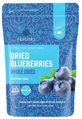 Herbaila Whole Dried Blueberries, No Sugar Added, Bulk, Dehydrated, Dried Unsweetened Blueberries, All Natural, Non-GMO, 1 Pound. - 16 oz.