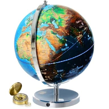 World Globe with Illuminated Constellations – 13” Light Up Globe For Kids & Adults – Gist - Compass Included Makes Great Educational Toys, Office Supplies, Teacher Desk Décor, More by Get Life Basics