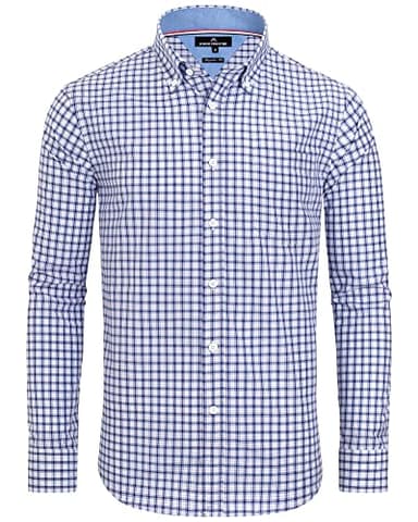 Alimens & Gentle Men's Plaid Button Down Shirts Cotton Long Sleeve Dress Shirts Regular Fit Gingham Shirts