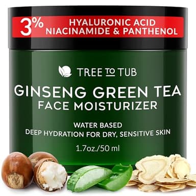 Tree To Tub Hydrating Face Moisturizer for Dry & Sensitive Skin - Water Based Hyaluronic Acid Facial Moisturizer, Moisturizing Face Cream for Women & Men w/Organic Aloe, Green Tea, Natural Ginseng