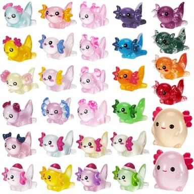 GGSTDDUP 30 Pcs Mini Resin Axolotl 6 Styles Luminous Small Axolotl Miniature Animal Figurine Luminous Mini Resin Animal Party Favors for DIY Garden Landscape Decoration