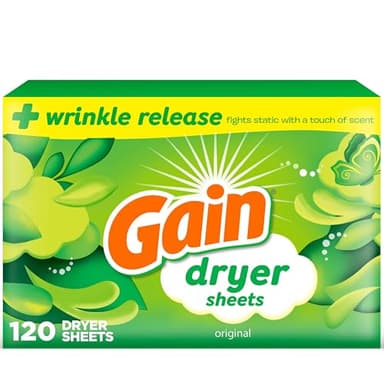 Gain dryer sheets Plus Wrinkle Release, Original Scent, 120 Count, Fights static with a touch of scent, laundry sheets