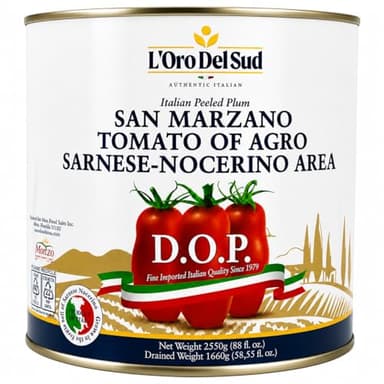 L'Oro Del Sud - D.O.P San Marzano Tomatoes of Agro Sarnese-Nocerino Area, Net Wt. 2550g (88 fl. oz). Pomodoro San Marzano dell’Agro Sarnese-Nocerino DOP Certification