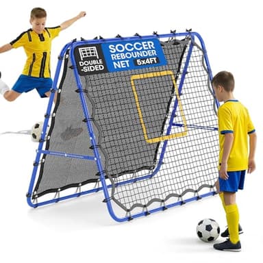 JIRTEMOT Soccer Rebounder Net, 2-Sided Football Trainer with Fast/Slow Rebound for Ball Control, Passing, Shooting, Portable Volleyball Practice Equipment for Youth & Adults, Easy Setup, 5FTx4FT
