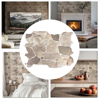 CONCORD WALLCOVERINGS ™ Retro-Art 3D Faux Stone Wall Panels, Pack of 20, Beige Brown Wild Boulder, Lightweight 17.5" x 23.75" (44.5 cm x 60.3 cm) PVC Sheets, Rock Tiles - Covers 57.7 Sq Ft (5.3 m2)