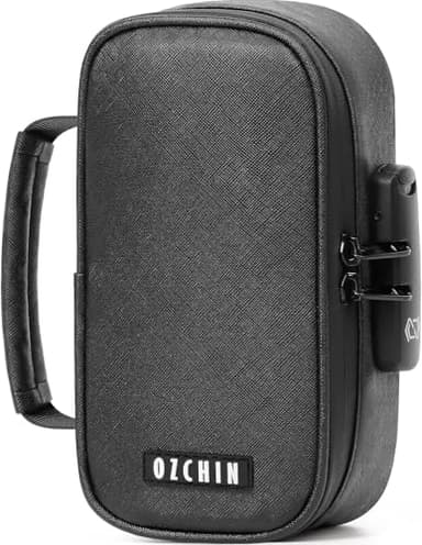 OZCHIN Smell Proof Bag with Combination Lock File Organizer Case Container Medicine Lock Box Odorless Storage Bag Great Gift for Friend (Black, S)